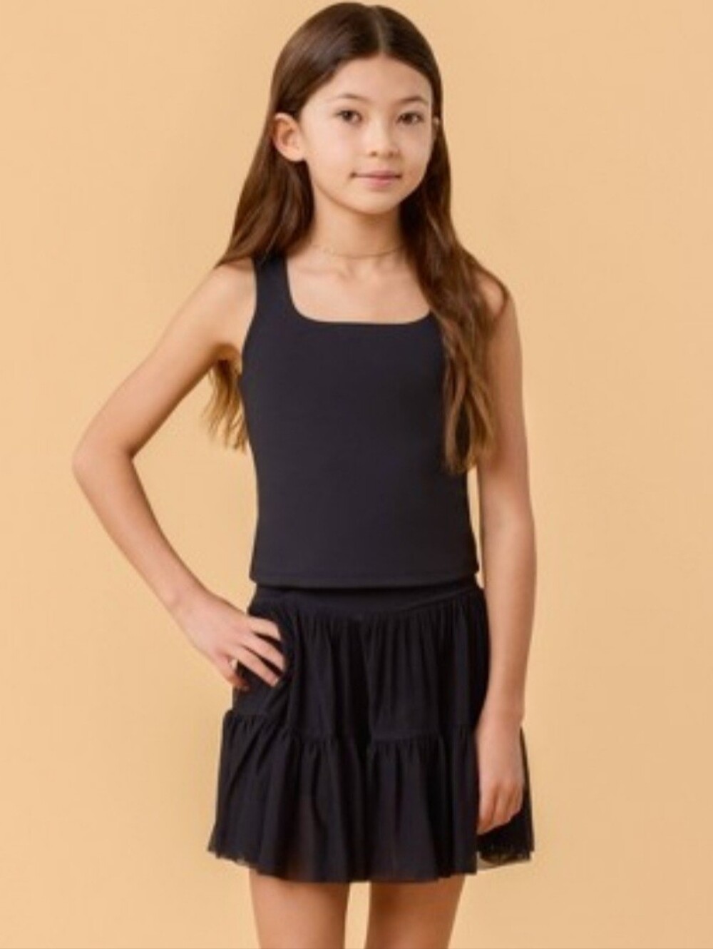Blogilates Girls' Mommy & Me Ruffle Back Tank Top - Black M